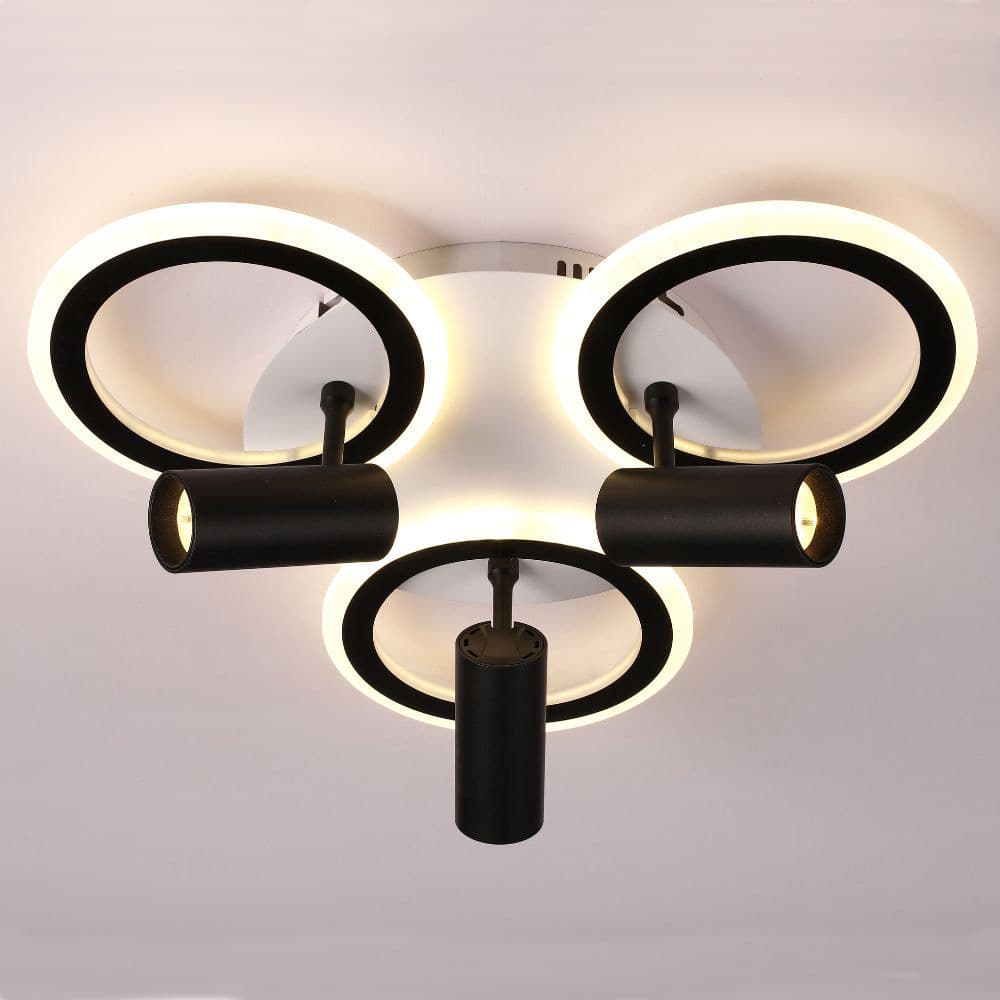 Plafoniera LED Neagra 65W cu Spot si Telecomanda – 3 Temperaturi de Culoare