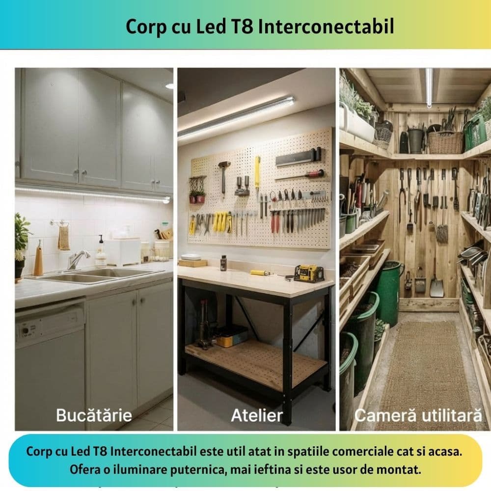 Corp Led T8, 9W=18W, 6400K, lumina rece