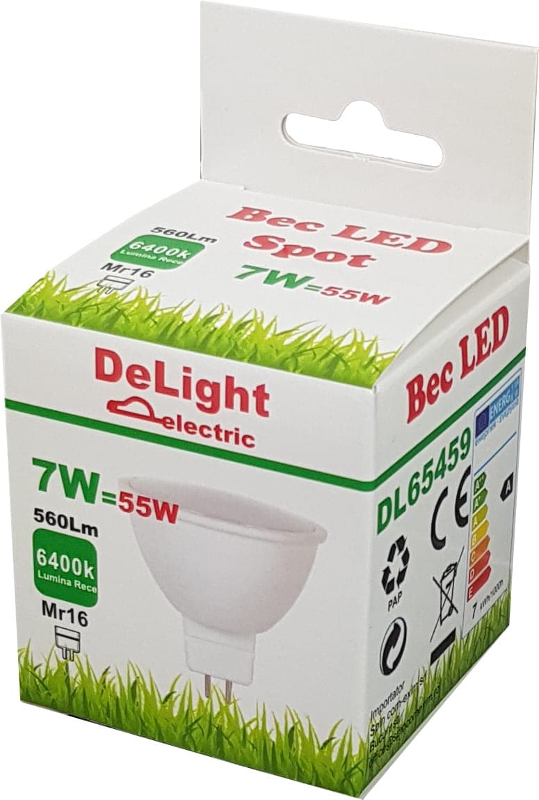 Bec Led MR16, model R50, 7W=55W, 6400K, lumina rece