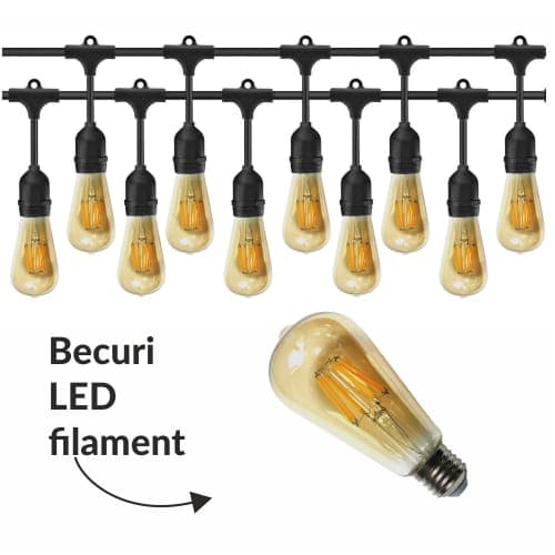 Ghirlandă cu pendule 10m, E27, IP65, 10 becuri LED Filament Amber 4W - SPIN
