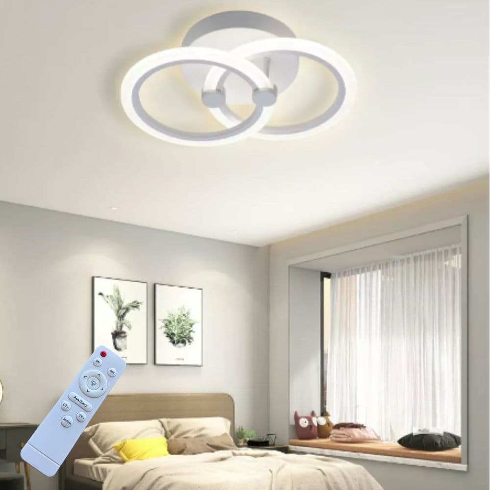 Lustra LED Dormitor Cercuri 2 Brate 36W – Telecomanda IR, 3 Temperaturi, 40cm