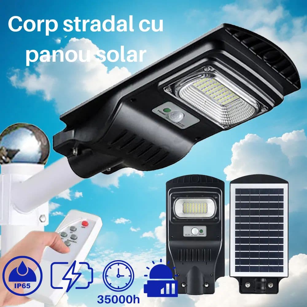 Corp Stradal cu Panou Solar Monocristalin Integrat si telecomanda -  50W/6400k