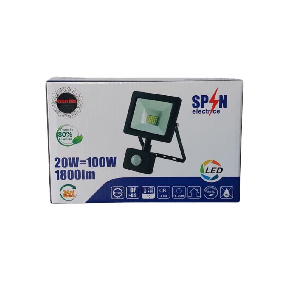 Proiector Led cu Senzor de Miscare 20W=100W,SMD Galaxy, 6000K, lumina rece 165x118mm