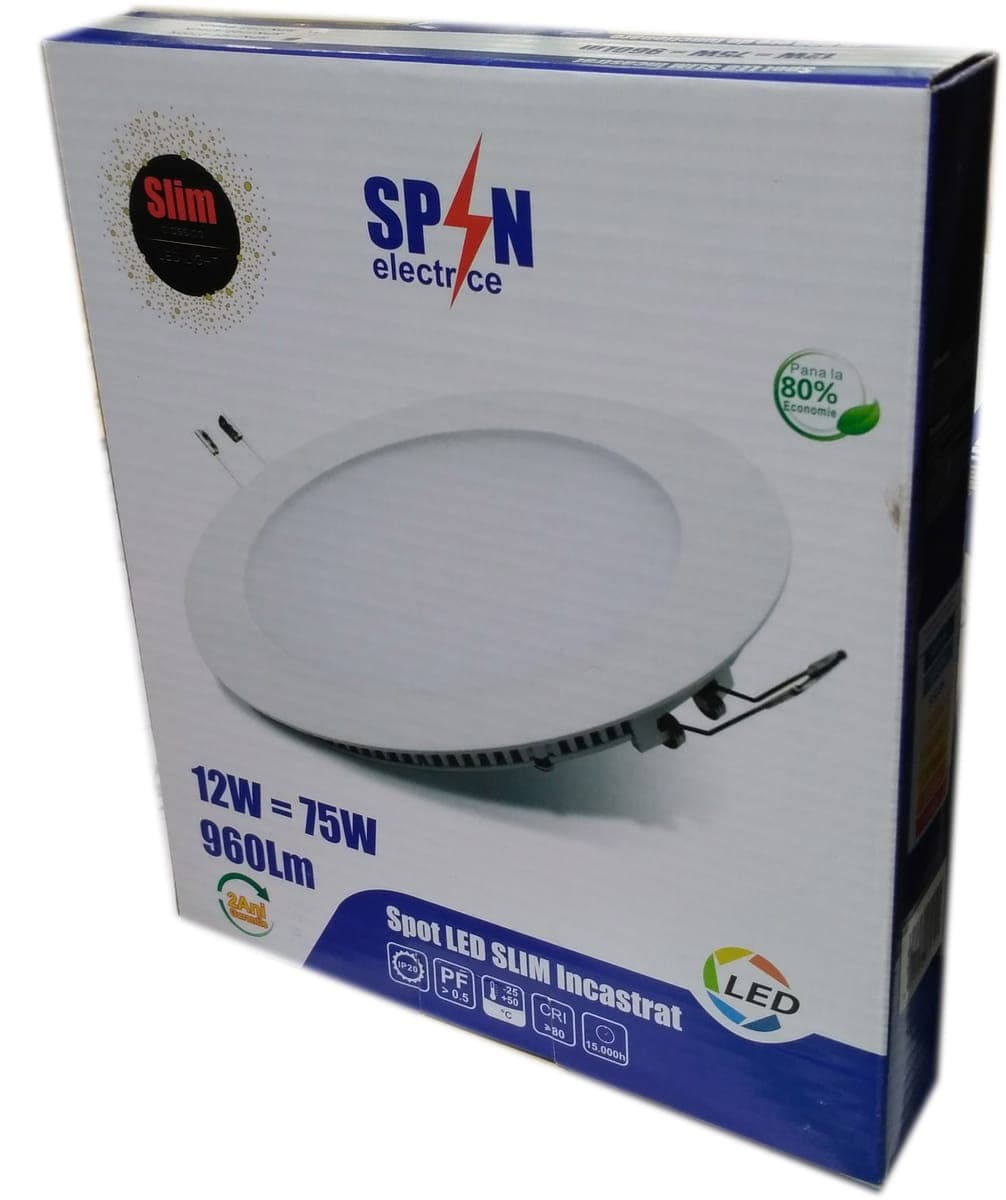 Spot Led Slim incastrat Ø170, 12W=75W, 6400K, lumina rece
