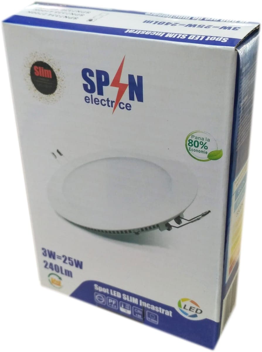 Spot Led Slim incastrat Ø85, 3W=25W, 2700K, lumina calda