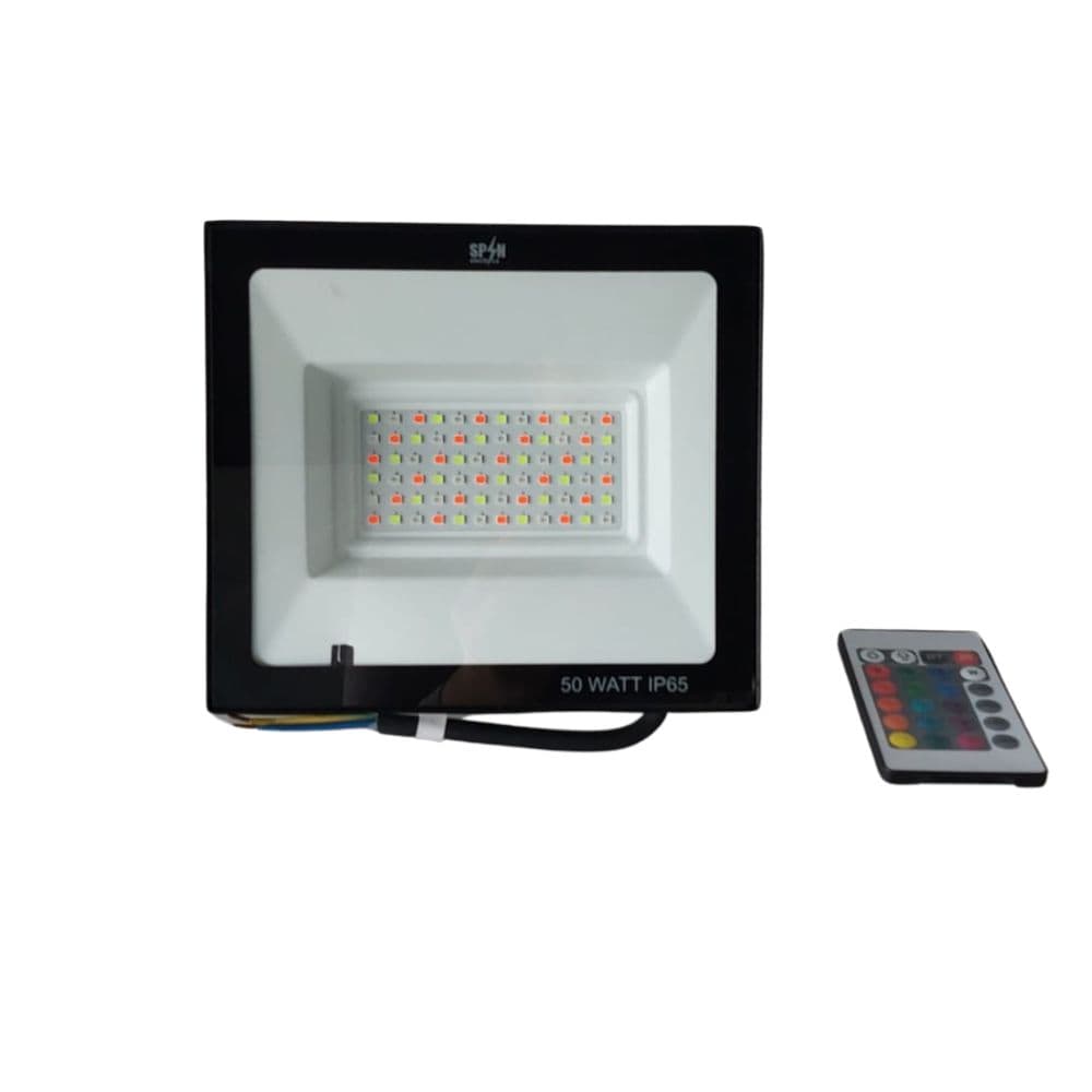 Proiector LED RGB - 16 culori + 4 jocuri de culori, 50W, IP65, telecomanda IR cu 21 taste 178x150mm