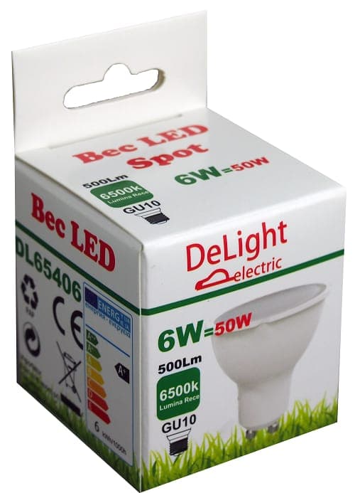 Bec Led Gu10, model R50, 6W=50W, lumina rece