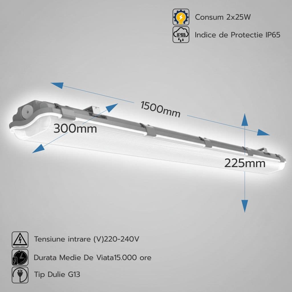 Corp de exterior IP65 2X25W Pentru Tub LED 150 cm
