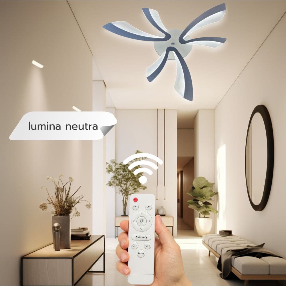 Lustra Led moderna Dimabila Cu Telecomanda  40W Cu 6 Brate 3 Culori+Ir 610 X 90Mm