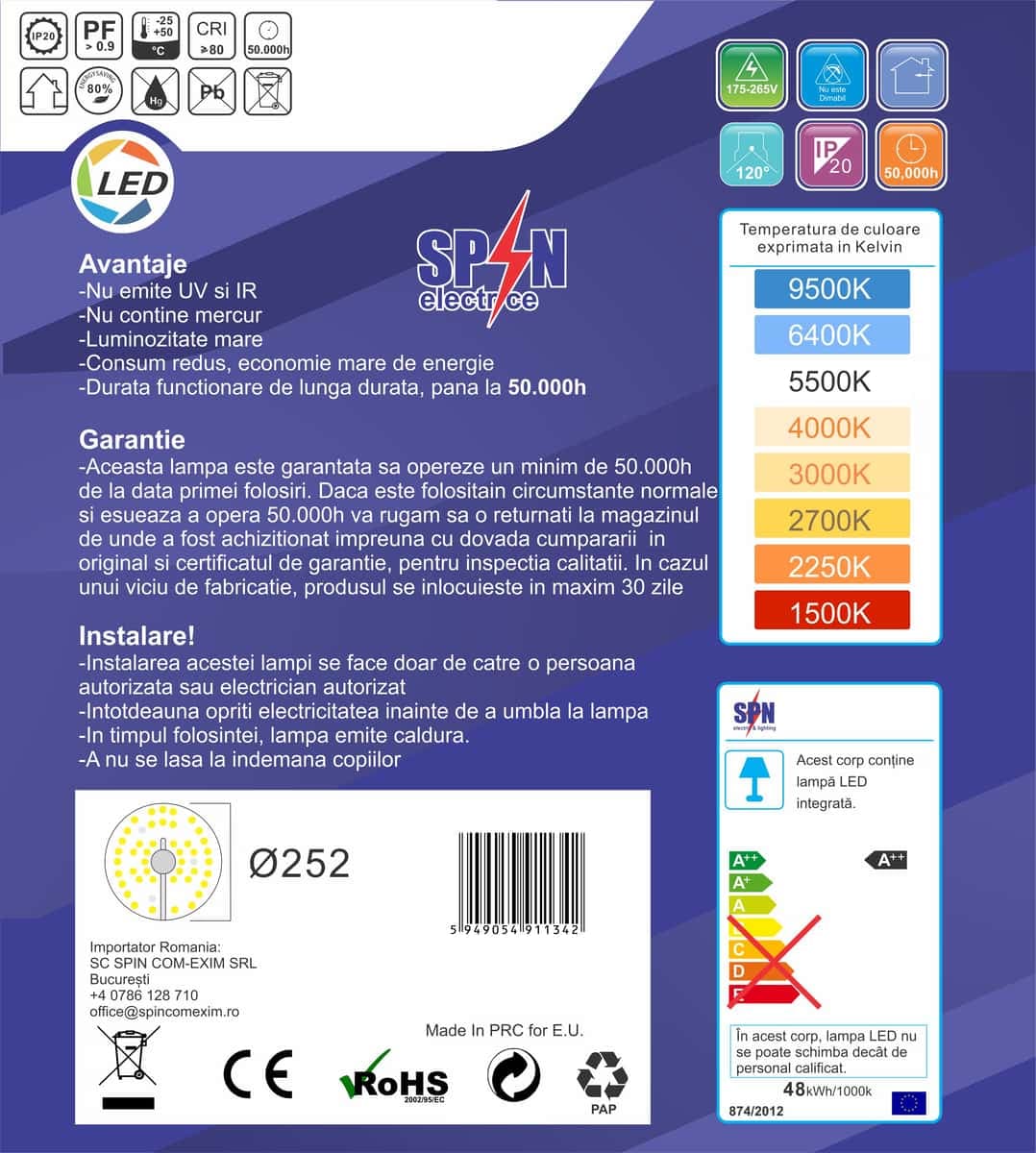 Modul Led pt Aplica Fi230, 38W=350W, 3000K, lumina calda