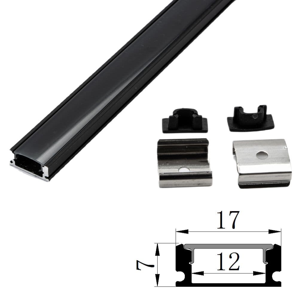 Profil aluminiu negru plat pentru banda led 1m