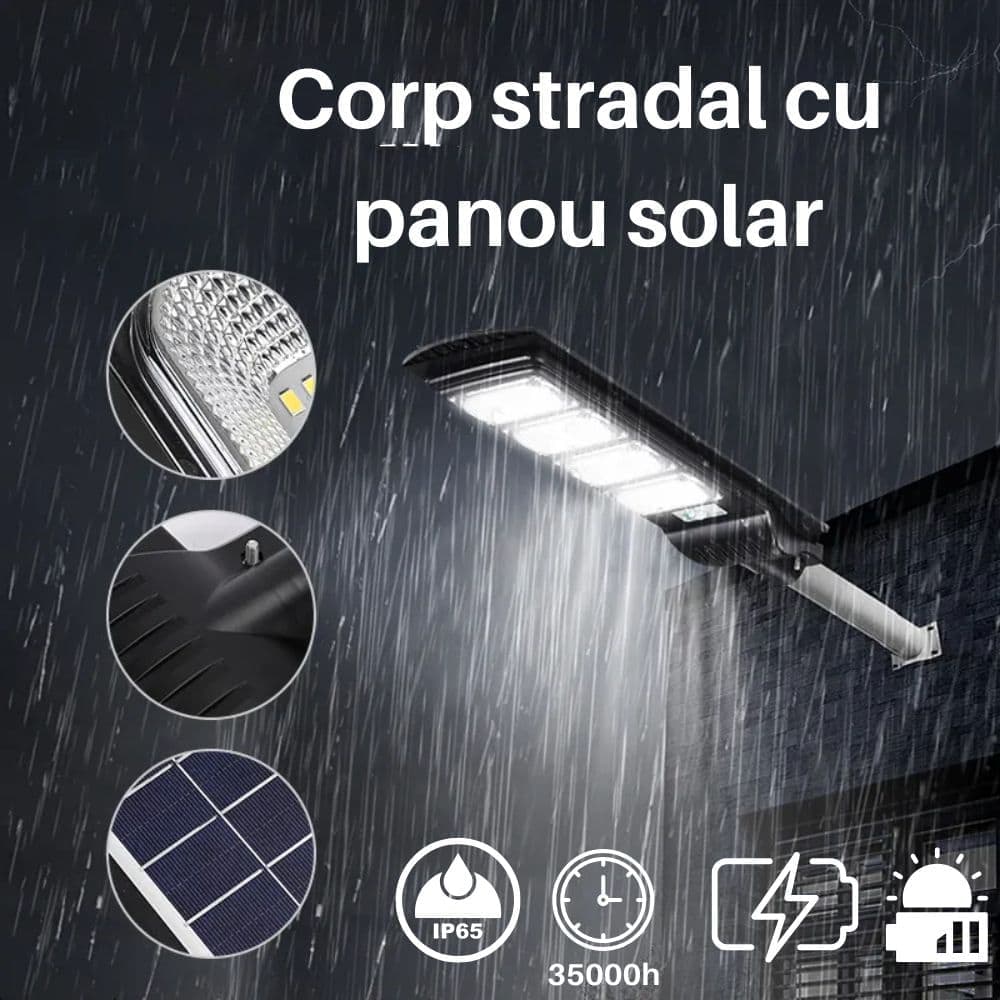 Corp Stradal  cu Panou Solar Monocristalin Integrat si telecomanda -  200W/6400k
