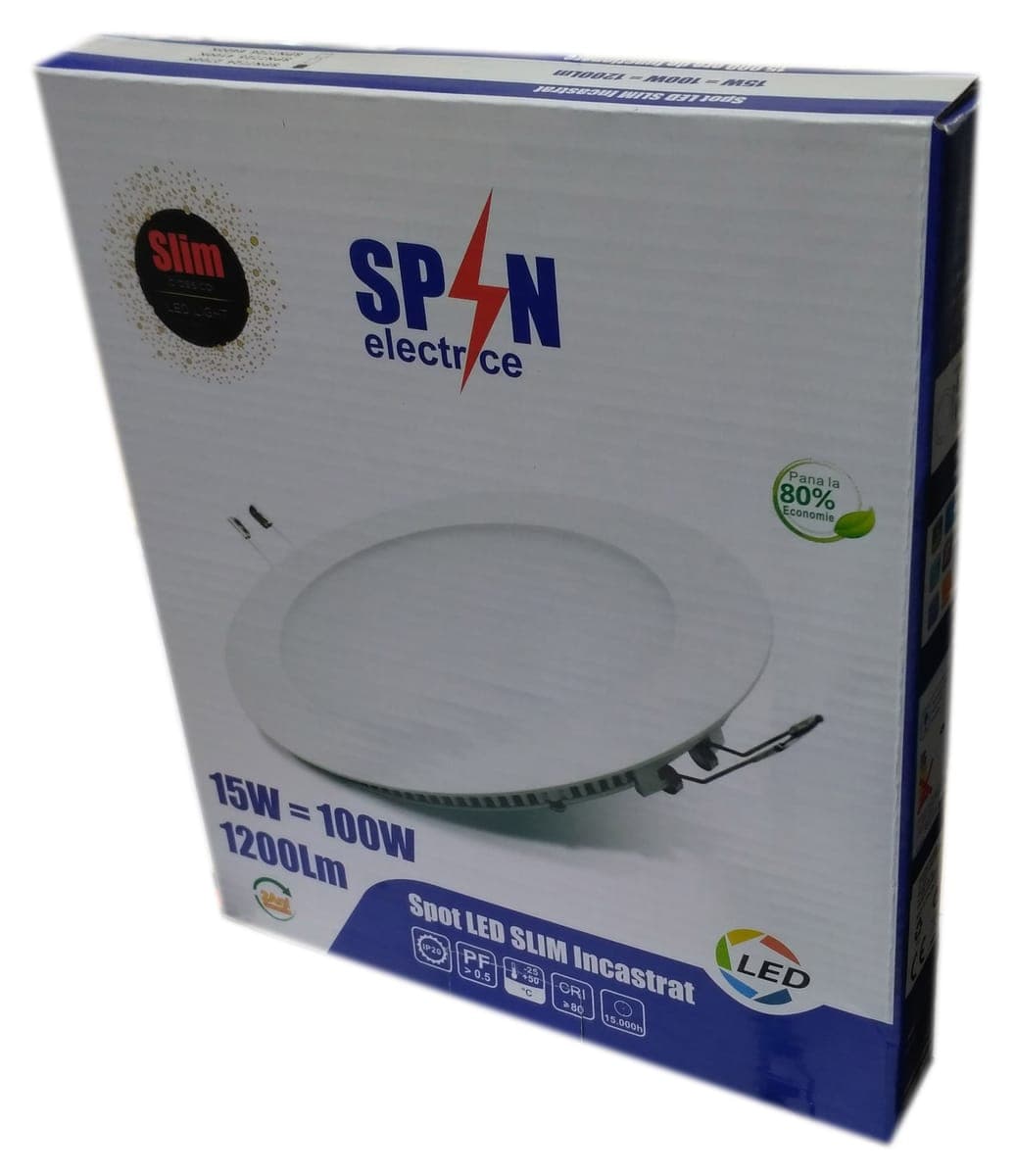 Spot Led Slim incastrat Ø187, 15W=100W  6400K, lumina rece