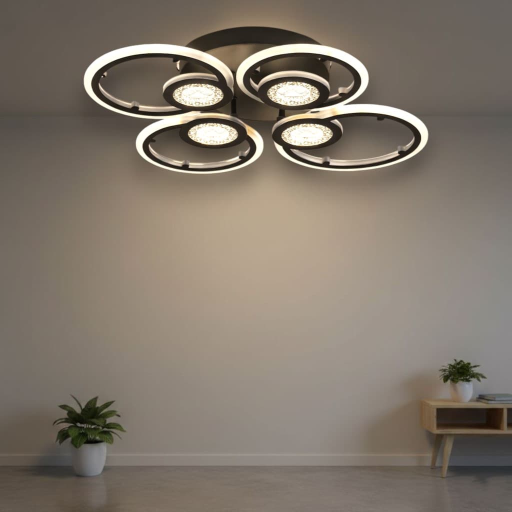 Lustra Led neagra cercuri 96W Cu 8 Brate 3 Culori 560Mm X 85Mm