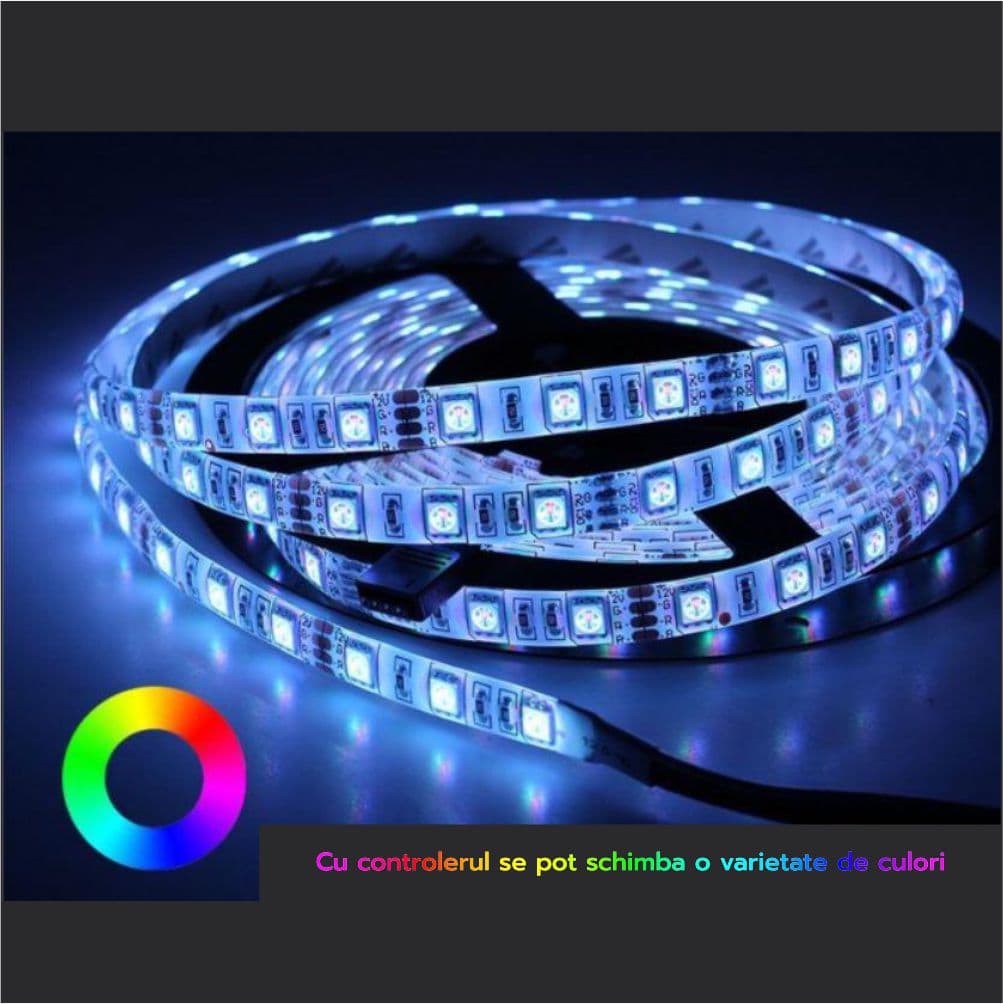Banda LED RGB, IP65, 12V, 14.4W/M, 60 LED/M, 5050 - rola 5 m