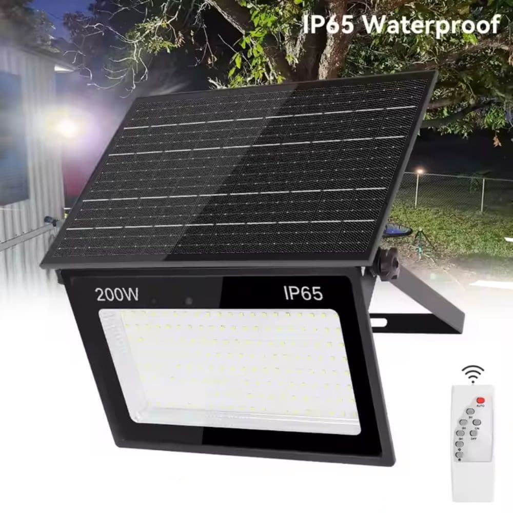 Proiector cu panou solar integrat 200W, 320x210x52mm, 1900lm, IP65, 6500K