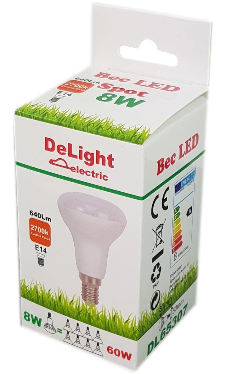 Bec Led E14, model R50, 8W=60W, lumina calda