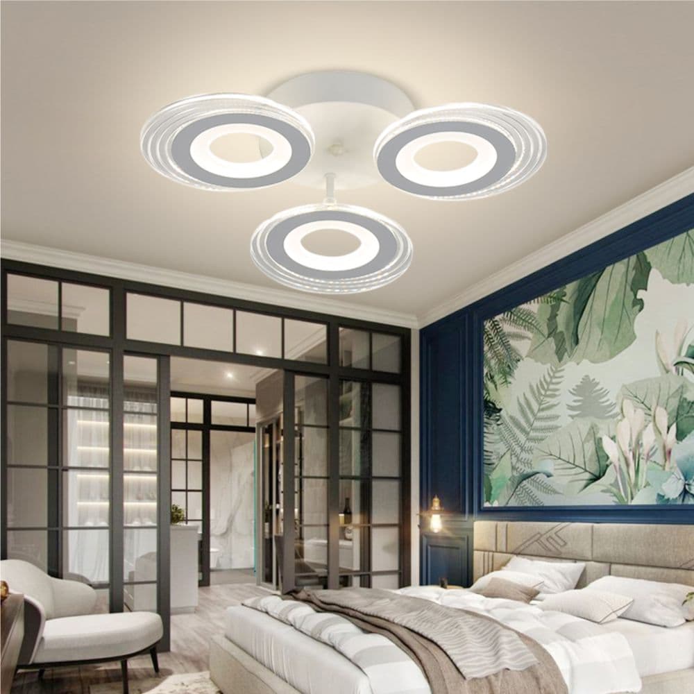 Lustra Led  Cercuri 70W Cu 3 Brate 3 Culori+Ir 470 X 85Mm