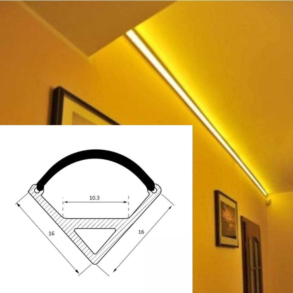 Profil banda LED, montaj pe colt, aluminiu, 1 m