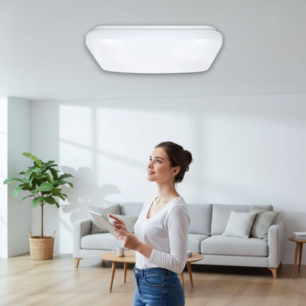 Plafoniera LED Slim Milky 12W=140W, 270x270x60mm, 6400K, lumina rece