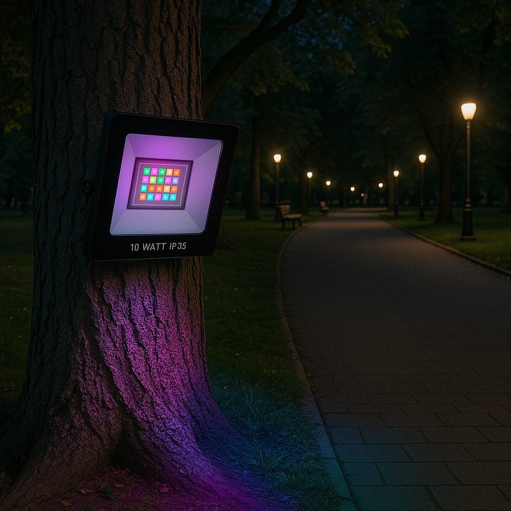 Proiector LED RGB - 16 culori + 4 jocuri de culori, 10W, IP65, telecomanda IR cu 21 taste 98x70mm