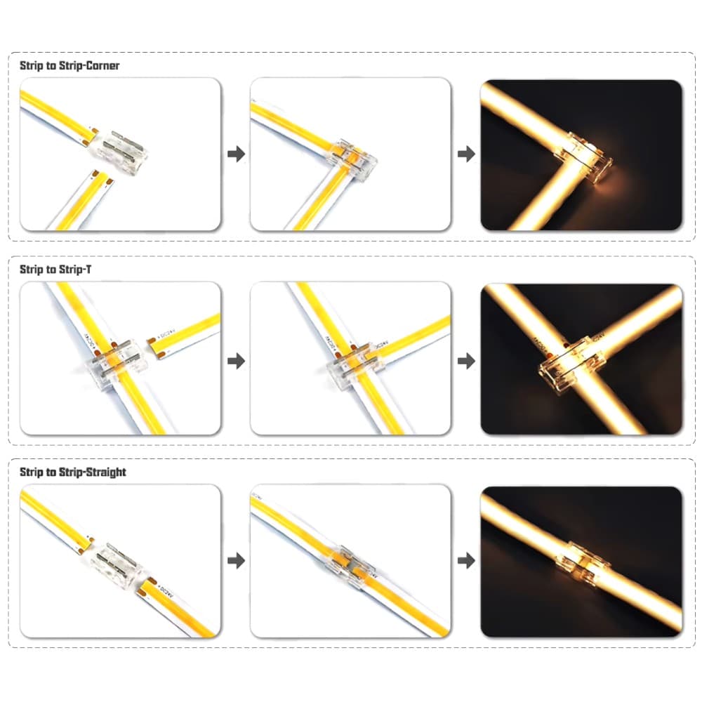 Conector rapid multifuncțional 9 în 1 pentru bandă LED de 8 mm cu 2 fire
