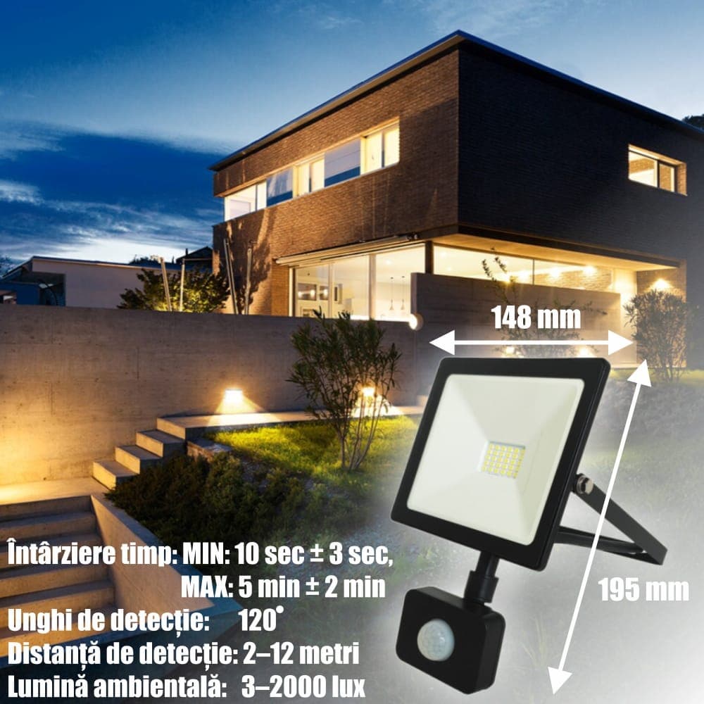 Proiector Led cu Senzor de Miscare 30W=150W,SMD Galaxy ,6000K, lumina rece 195x148mm