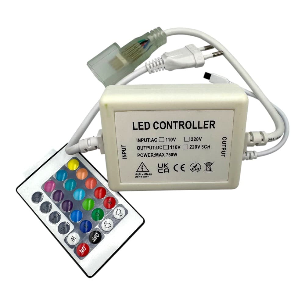CONTROLLER NEON FLEX RGB 14X23MM 720W 220V TELECOMANDA IR 12MM PIN