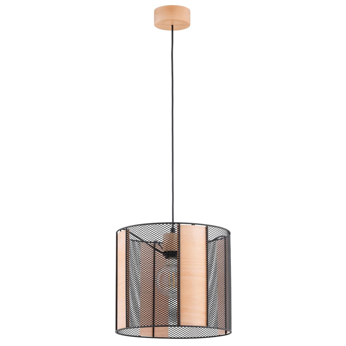 Lustra Pendul Alfa Netis Neagra & Lemn 1xE27