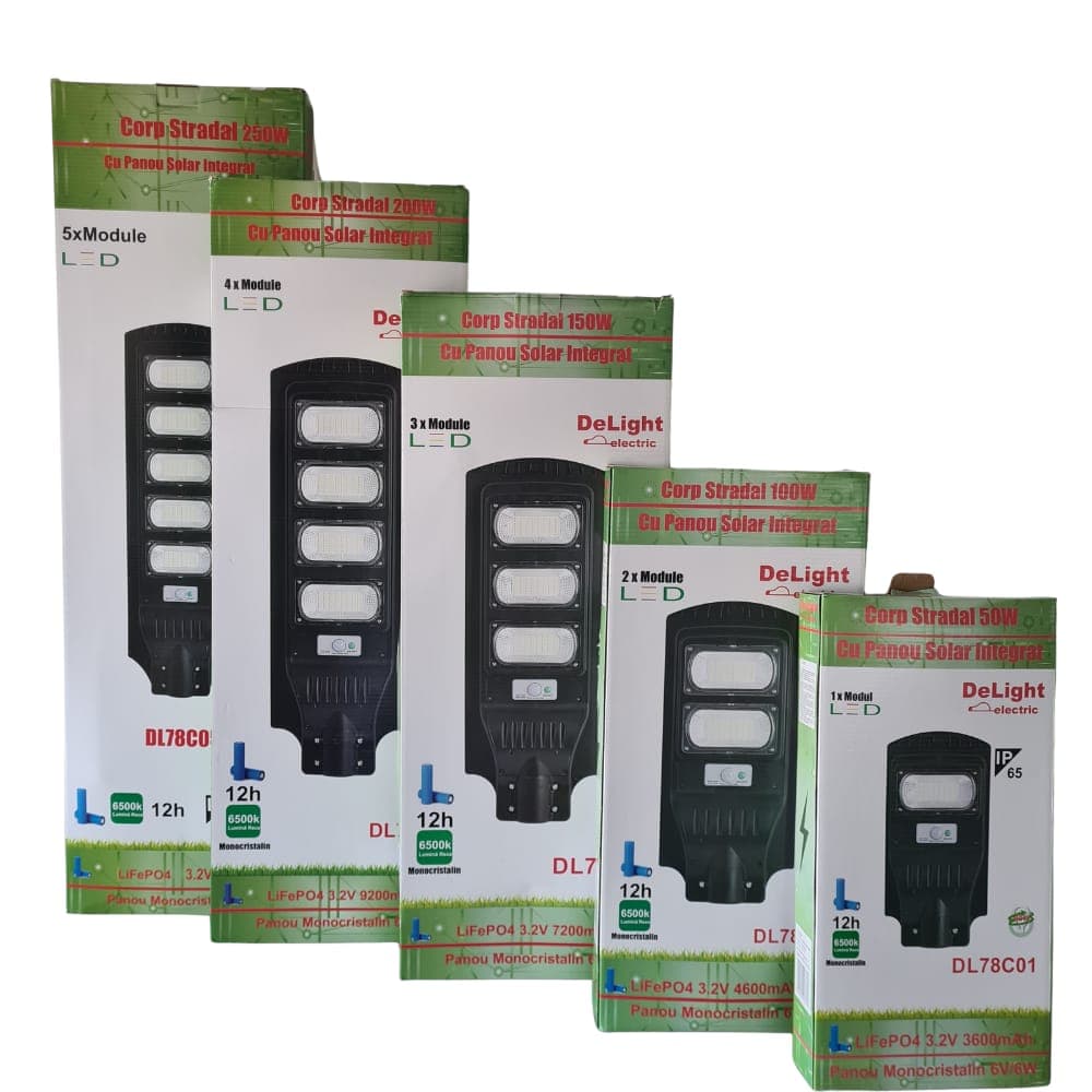 Corp Stradal cu Panou Solar Monocristalin Integrat si telecomanda -  50W/6400k